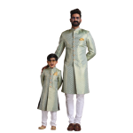 KimKhab Brocade Silk Royal Achkan | Vibrant Green and Golden | Jaipurio